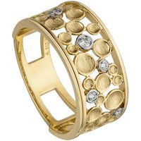 JOBO Fingerring Breiter Ring mit 5 Diamanten, breit 585 Gold gelb|goldfarben