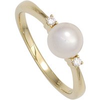 JOBO Perlenring, 585 Gold mit Süßwasser-Zuchtperle und 2 Diamanten gelb|goldfarben