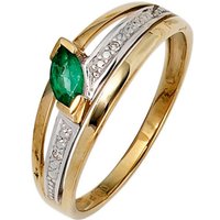 JOBO Diamantring, 585 Gold bicolor mit 2 Diamanten und Smaragd gelb|goldfarben