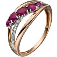 JOBO Diamantring, 585 Roségold mit Rubin und 16 Diamanten goldfarben