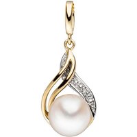 JOBO Perlenanhänger Anhänger mit Perle, 585 Gold mit Diamant und Süßwasser-Zuchtperle gelb|goldfarben