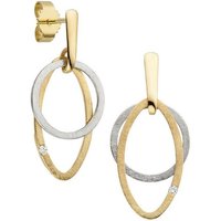 JOBO Paar Ohrhänger Ohrringe mit 2 Diamanten, 585 Gold bicolor eismatt gelb|goldfarben