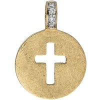 JOBO Kettenanhänger Anhänger Kreuz, 585 Gold eismatt mit 4 Diamanten gelb|goldfarben