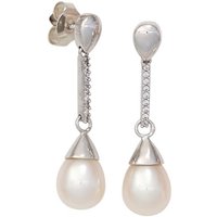 JOBO Perlenohrringe Ohrringe mit Perlen und 18 Diamanten, 585 Weißgold silberfarben