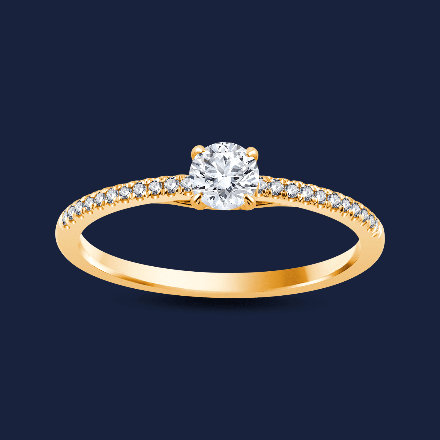 🦚 Micro Cathedral Round Ring - 14k Gelbgold  / 0.30ct natürlicher Diamant in SI H+ von Pukka Berlin