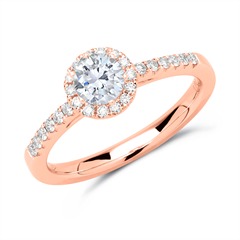 🦚 585er Roségold Halo Ring mit Diamanten