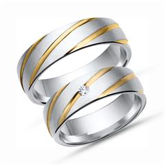 🦚 Trauringe 585er Gelb- Weissgold mit Diamant