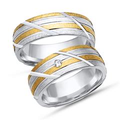 🦚 Trauringe 333er Gelb- Weissgold mit Diamant