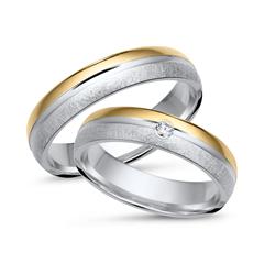 🦚 Trauringe 333er Gelb- Weissgold mit Diamant