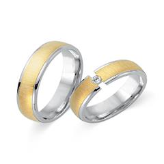 🦚 Trauringe 333er Gelb- Weissgold mit Brillant