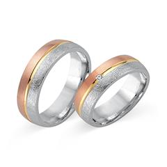 🦚 Trauringe 585er Tricolorgold mit Brillant