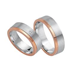 🦚 Trauringe 333er Weiss- Rotgold mit Diamant
