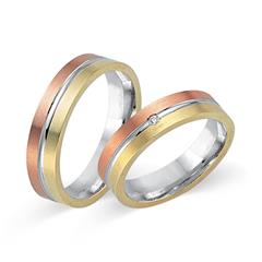 🦚 Trauringe 585er Tricolorgold mit Diamant