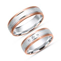 🦚 Trauringe 333er Weiss- Rotgold 3 Diamanten