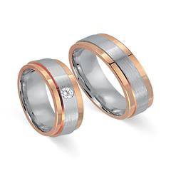 🦚 Trauringe 585er Weiss- Rotgold mit Diamant