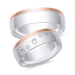 🦚 Eheringe 333er Weiss- Rotgold 5 Diamanten