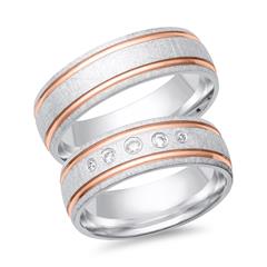 🦚 Trauringe 585er Weiss- Rotgold 5 Diamanten