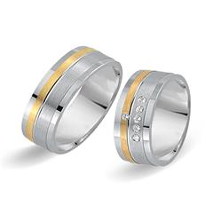 🦚 Trauringe 333er Gelb- Weissgold 6 Diamanten