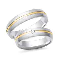 🦚 Trauringe 585er Gelb- Weissgold mit Brillant