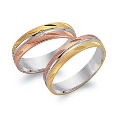 🦚 Trauringe 333er Tricolorgold mit Brillant