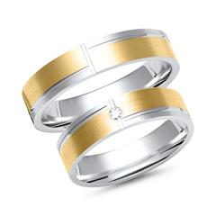 🦚 Trauringe 333er Gelb- Weissgold mit Diamant