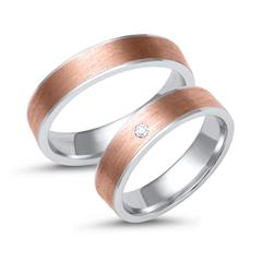 🦚 Trauringe 585er Weiss- Rotgold mit Diamant