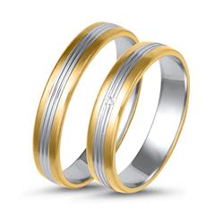 🦚 Trauringe 333er Gelb- Weissgold mit Diamant