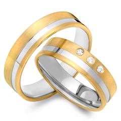 🦚 Trauringe 750er Gelb- Weissgold 3 Diamanten