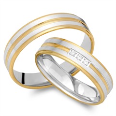🦚 Trauringe 750er Gelb- Weissgold 3 Diamanten
