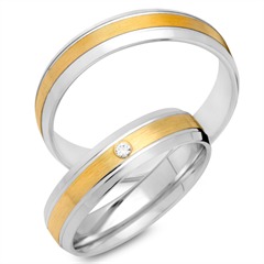 🦚 Trauringe 333er Gelb- Weissgold mit Diamant