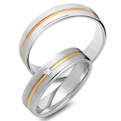 🦚 Trauringe 333er Gelb- Weissgold mit Brillant