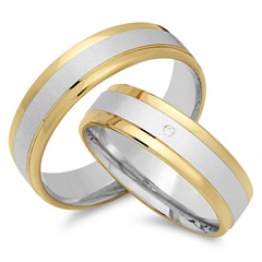 🦚 Trauringe 585er Gelb- Weissgold mit Diamant