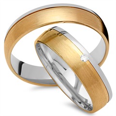 🦚 Trauringe 750er Gelb- Weissgold mit Diamant