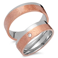 🦚 Trauringe 585er Rot- Weissgold mit Diamant