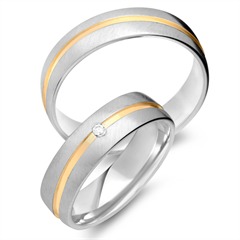 🦚 Trauringe 750er Gelb- Weissgold mit Brillant