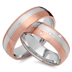 🦚 Trauringe 750er Rot- Weissgold 3 Diamanten