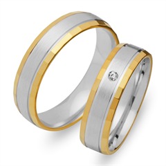 🦚 Trauringe 585er Gelb- Weissgold mit Brillant