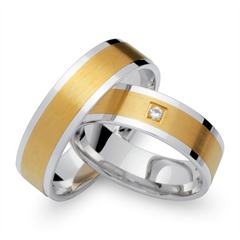 🦚 Trauringe 585er Gelb- Weissgold mit Brillant