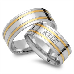 🦚 Trauringe 750er Gelb- Weissgold 5 Diamanten