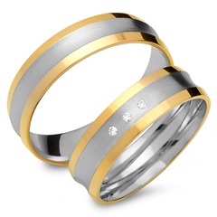🦚 Eheringe 585er Gelb- Weissgold 3 Diamanten