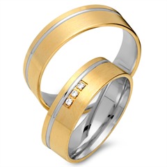 🦚 Trauringe 333er Gelb- Weissgold 3 Diamanten