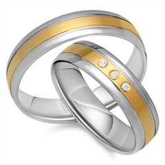 🦚 Eheringe 333er Gelb- Weissgold 3 Diamanten