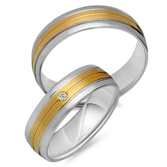 🦚 Trauringe 333er Gelb- Weissgold mit Brillant