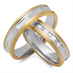 🦚 Trauringe 585er Gelb- Weissgold 3 Diamanten