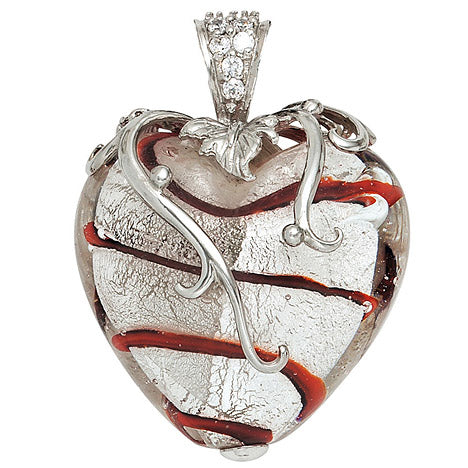 Anhänger Herz weiß-rotes Glas mit 925 Sterling Silber und Zirkonia Herzanhänger Unkategorisiert online kaufen