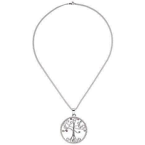 Collier Kette mit Anhänger Baum Edelstahl 7 bunte Kristalle 45 cm Halskette Unkategorisiert online kaufen