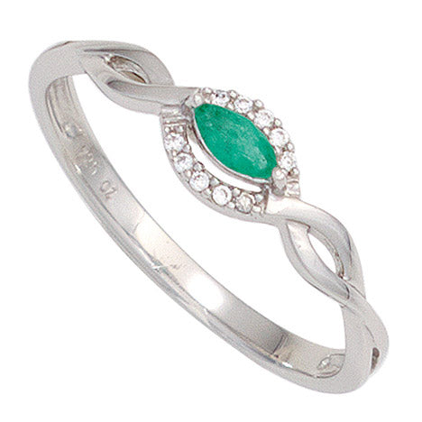 Damen Ring 333 Gold Weißgold 1 Smaragd grün 10 Diamanten Brillanten Goldring - 58 Unkategorisiert online kaufen