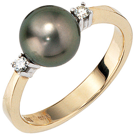 Damen Ring 585 Gold Gelbgold 2 Diamanten Brillanten 1 Tahiti Perle Perlenring - 54 Unkategorisiert online kaufen