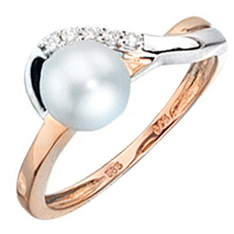 Damen Ring 585 Gold Rotgold Weißgold 1 Süßwasser Perle 5 Diamanten Brillanten - 54 Unkategorisiert online kaufen