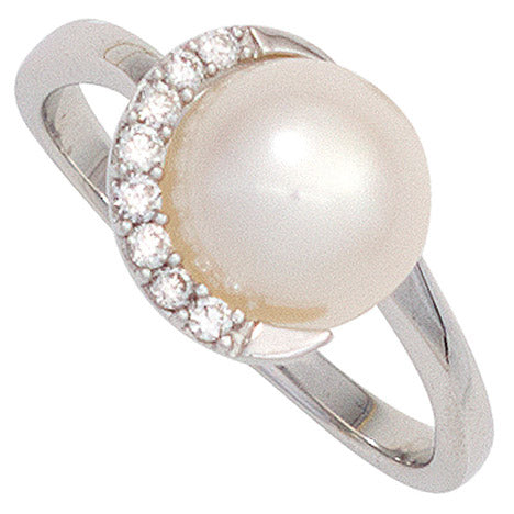Damen Ring 585 Gold Weißgold 1 Süßwasser Perle 8 Diamanten Brillanten Goldring - 50 Unkategorisiert online kaufen
